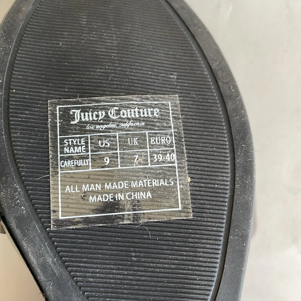 Juicy Couture Carefully Black Clear Strappy Y2K Wedge Sandals size 9